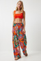 Women's Orange Turquoise Patterned Flowing Viscose Palazzo Trousers EN00606 - 3