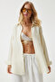 Women's Light Cream Oversize Basic Muslin Shirt Mx00150 - 3