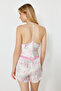 Pembe Kurdele/Fiyonk Desenli Dantelli İp Askılı Crop Saten Şortlu Dokuma Pijama Takımı THMSS22PT0264 - 7