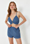 Blue Woven Accessory Blouse Shorts Beach Set Tbess24Au00064 - 6