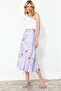 Lilac Floral Patterned Pleated Satin Fabric Maxi Length Woven Skirt TWOSS24ET00141 - 3