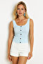Women's Blue Button Accessory Blouse Mk14