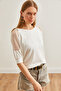 Women's Ecru Mesh Detailed Three Quarter Sleeve Flowy Blouse Blz- 19002649 - 4