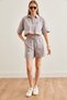 Women's Gray Top Shirt Bottom Pocket Shorts Linen Suit Tkm- 19000291 - 2