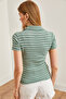 Women's Striped Green Polo Neck Knitted Blouse Blz- 19002563 - 4
