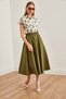 Women's Khaki Pocketed Elastic Waist Midi Woven Flared Skirt ETK-19000271 - 3