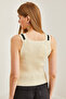 Women's Ecru Deep V-Neck Stripe Ribbed Knitwear Blouse Blz- 19002644 - 5