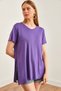 Women's Purple V-Neck Side Slit Flowy Loose T-Shirt Tsh- 19000582