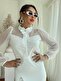 Women's White Crepe Fabric Dress with Tulle Detail, Chain-Accented Hem a0 - 4
