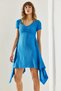 Women's Cobalt blue Wrinkled Asymmetrical Cut V-Neck Dress 60251169 - 8