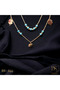 Clover Figured Blue Stone Steel Necklace Bs-144