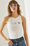 Women's Thin Strap Heart Embroidered Combed Cotton Blouse 60251200