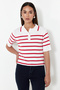 Krem Premium Kalite Polo Yaka Çizgili Triko Kazak TWOSS24KZ00048 - 2
