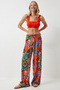 Women's Orange Turquoise Patterned Flowing Viscose Palazzo Trousers EN00606 - 2