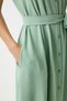 Women's Almond Green Belted Linen Viscose Summer Shirt Dress DD00927 - 5