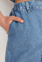 Mavi %100 Tencel™ Beli Lastikli Yüksek Bel Şort TWOSS24SR00116 - 5