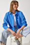 Women's Blue Oversize Linen Ayrobin Shirt DD01222