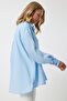 Women's Sky Blue Oversize Long Linen Ayrobin Shirt To00141 - 9