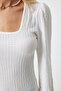 Women's White Square Collar Textured Knitted Blouse DD01111 - 5