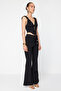 X Zeynep Tosun Black Knitted Trousers with Accessory Detail TCLSS24PL00001 - 3