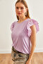 Women's Lilac Sleeve Scalloped Knitted Viscose Blouse Blz- 19002553