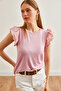 Women's Dusty Rose Sleeve Scalloped Knitted Viscose Blouse Blz- 19002553 - 2