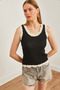Women's Black Collar Detail Knit Blouse with Lace-Like Knit Detail BLZ-19002647 - 4