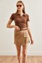 Women's Mink Belted Cover Detail Cotton Gabardine Shorts Skirt Etk- 19000269 - 3