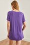 Women's Purple V-Neck Side Slit Flowy Loose T-Shirt Tsh- 19000582 - 5