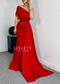 Crepe Fabric Sleeve Detail Tailed Fish Model Red Paris Evening Dress
