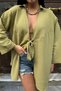 Women's Green Tie-Dye Detailed Flam Linen Kimono - 2