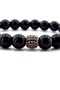 Zircon Stone Sphere Black Glossy Onyx and Hematite Natural Stone Men's Bracelet J0259 - 4