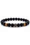 Zircon Stone Sphere Black Glossy Onyx and Hematite Natural Stone Men's Bracelet J0259 - 2