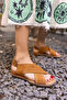 Palvin Women's Desert Taba Suet Cross Leather Sandals - 8