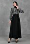 Women's Patterned Cotton Fabric Belt Detailed Design Black Maxi Hijab Dress 1620 - 5