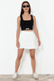 White Regular Elastic Waist Pleated Stretchy Mini Skirt with Shorts TWOSS24ET00192 - 3