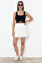 White Regular Elastic Waist Pleated Stretchy Mini Skirt with Shorts TWOSS24ET00192