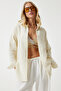 Women's Light Cream Oversize Basic Muslin Shirt Mx00150 - 2
