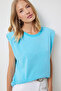 Women's Vibrant Blue Padded Sleeveless Knitted T-Shirt Hy00015 - 2
