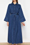Koyu Mavi Kuşaklı Maxi Modest Denim Gömlek Elbise TWOSS24EL00923 - 4