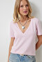 Women's Pink V-Neck Basic Knitted T-Shirt Hy00016