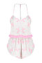 Pembe Kurdele/Fiyonk Desenli Dantelli İp Askılı Crop Saten Şortlu Dokuma Pijama Takımı THMSS22PT0264 - 8