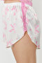 Pembe Kurdele/Fiyonk Desenli Dantelli İp Askılı Crop Saten Şortlu Dokuma Pijama Takımı THMSS22PT0264 - 6