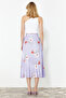 Lilac Floral Patterned Pleated Satin Fabric Maxi Length Woven Skirt TWOSS24ET00141 - 6