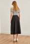 Women's Black Pocketed Elastic-Waist Woven Midi A-Line Skirt ETK-19000271 - 6