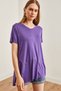 Women's Purple V-Neck Side Slit Flowy Loose T-Shirt Tsh- 19000582 - 3