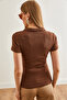 Women's Bitter Brown Polo Neck Buttoned Lycra Blouse Blz- 19002558 - 5