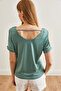 Women's Green V-Neck Shoulder-Cut Knitted Viscose Blouse Blz-19002291 - 5