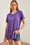 Women's Purple V-Neck Side Slit Flowy Loose T-Shirt Tsh- 19000582 - 2