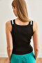 Women's Black Deep V-Neck Stripe Ribbed Knitwear Blouse Blz- 19002644 - 6